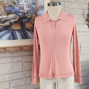 Liz Claiborne 100% Silk Crochet Trim Top